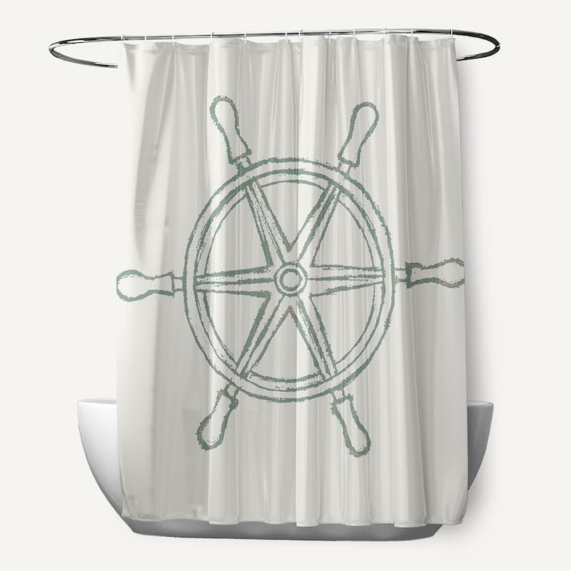 Large Ship Wheel Shower Curtain - Sage