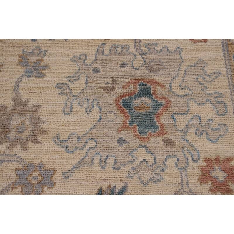 Beige Floral Oushak Vegetable Dye Area Rug Hand-Knotted Wool Carpet - 8'2" x 10'0"