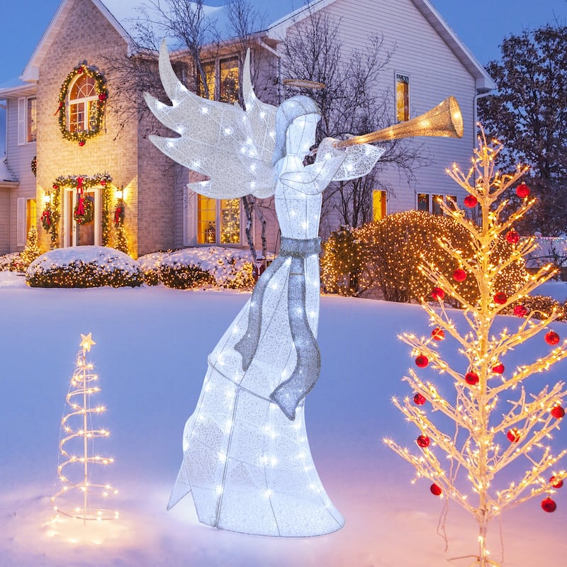 Gymax 5 FT Lighted Trumpeting Angel Light-up Christmas Angel w/ LED - Multi-colors - See Details