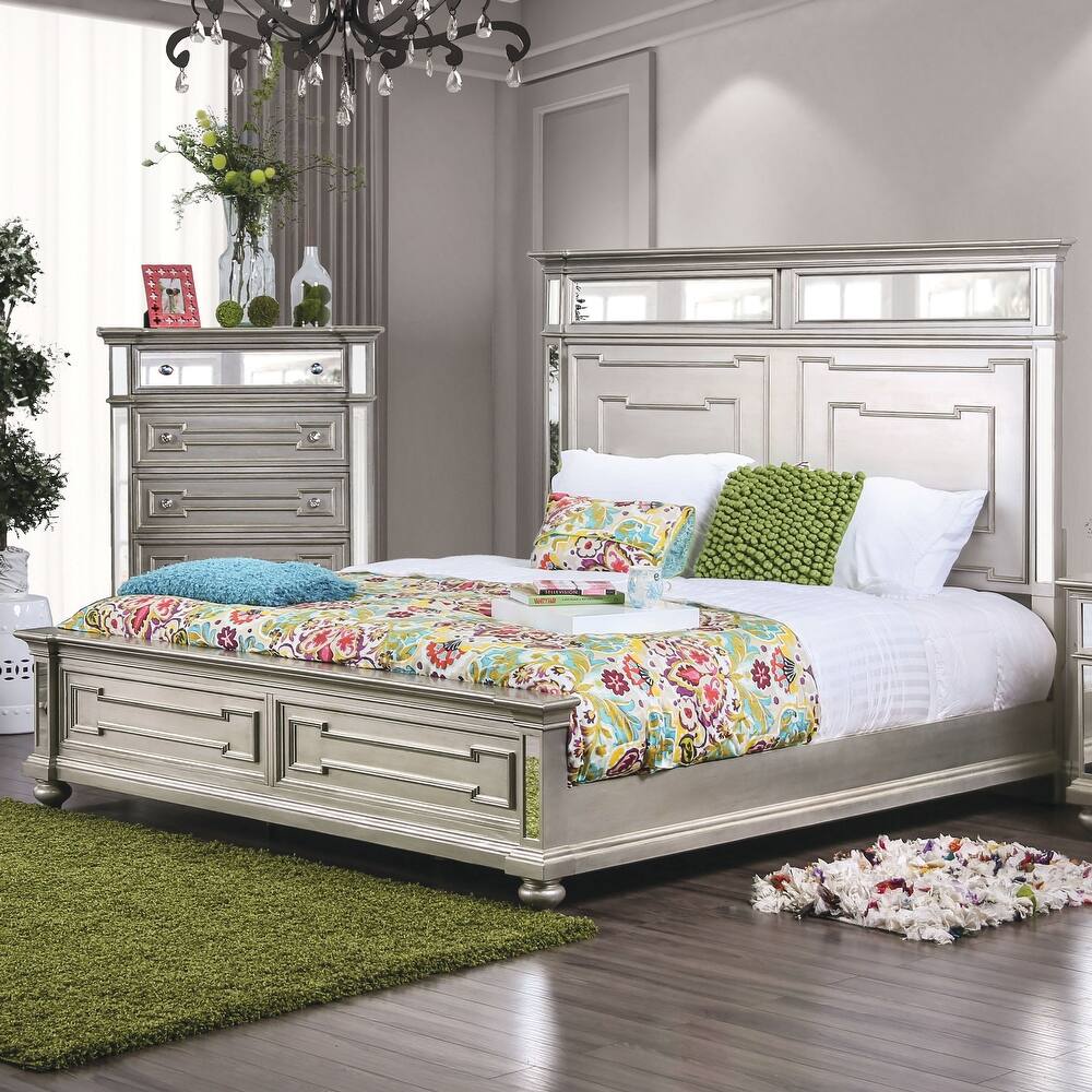 Furniture of America Eaen Modern Silver Solid Wood Panel Bed