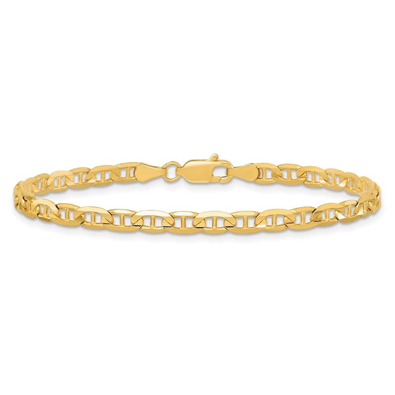 Curata 10k Yellow Gold 7" or 8" Unisex Concave Anchor Chain Bracelet - 2.4mm 3mm 3.75mm 4.5mm 5.25mm 6.25mm