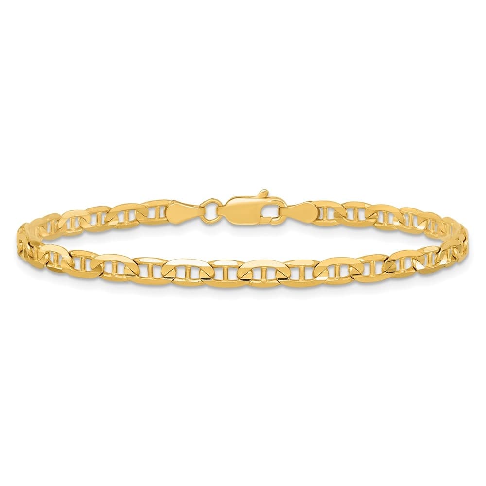 Curata 10k Yellow Gold 7" or 8" Unisex Concave Anchor Chain Bracelet - 2.4mm 3mm 3.75mm 4.5mm 5.25mm 6.25mm