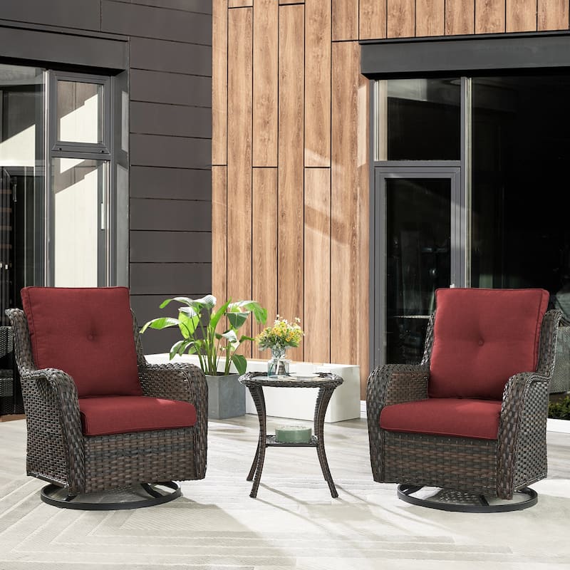 Gymojoy Patio Swivel Rocking Chair Coffee Table Set - Brown - Red