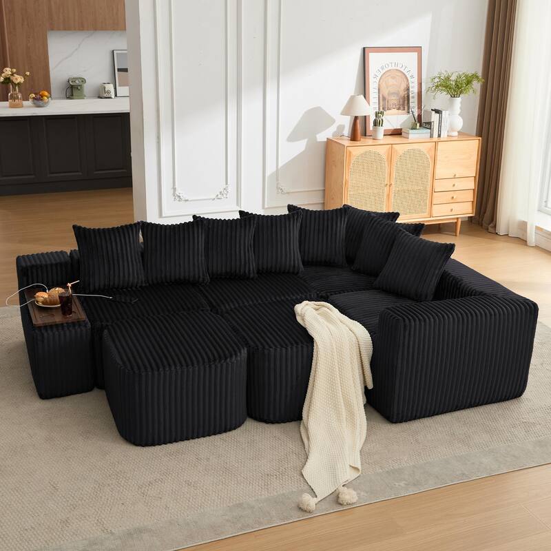 Boneless Modular Sofa with USB, Wireless Charging & Coffee Table Board