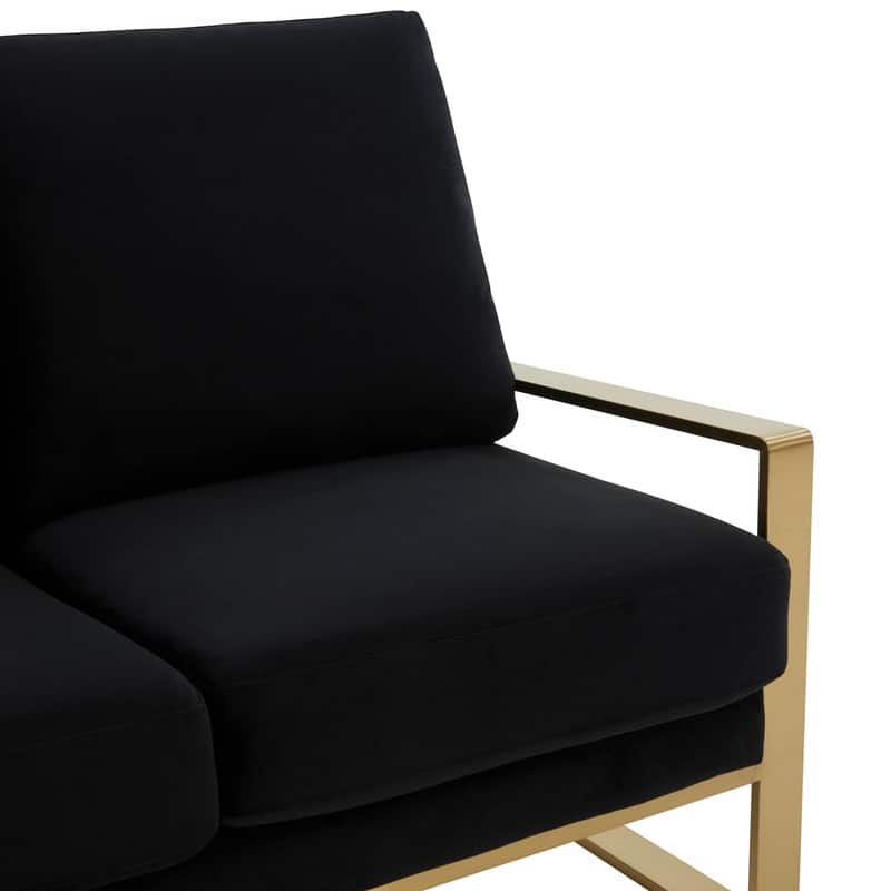 Jefferson Modern Two-Seater Velvet Loveseat with Brushed Gold Stainless Steel Base, Removable Cushions for Living Room or Lounge