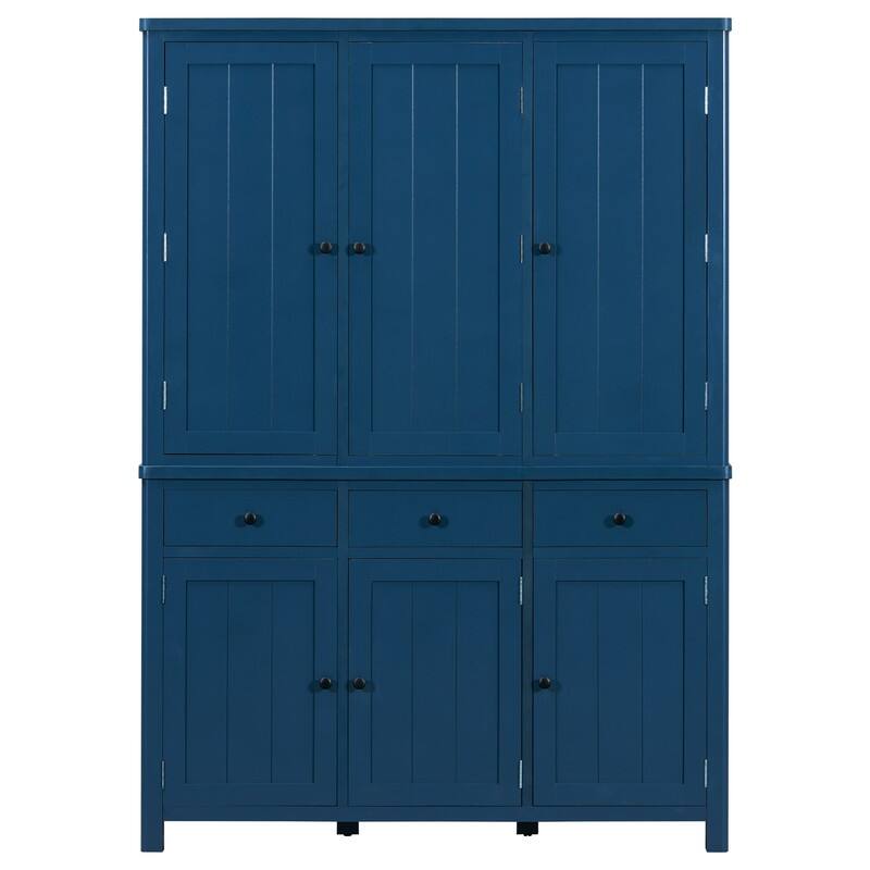 Farmhouse 74.8"Tall Freestanding Kitchen Pantry with Door Shelves,Adjustable Shelves, Pull-out Trays and Drawers