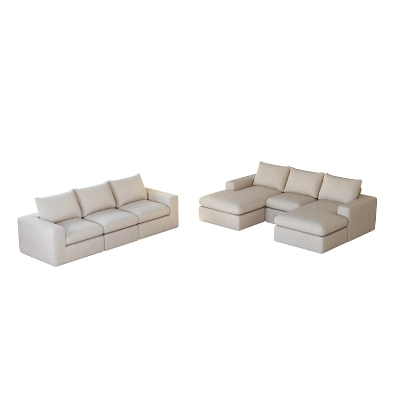 L-shaped Sectional Sofa Set of 2 Corduroy Upholstered Cloud Modular Couch with Chaise Free Combination Sectional Sofa Set