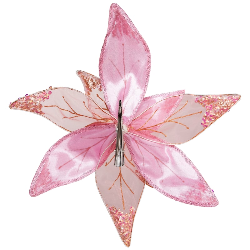 Glitter and Sequin Poinsettia Clip-on Christmas Ornament - 11.5" - Pink and Gold