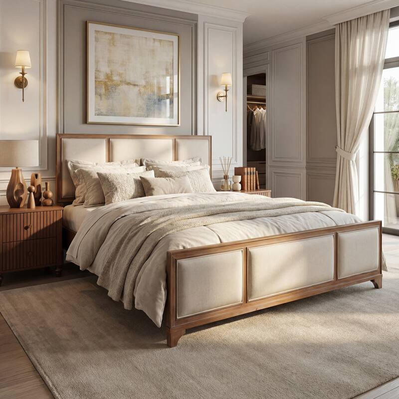 Christopher Knight Home - Hendrix Modern Farmhouse Upholstered Wood Platform Bed with Panel Headboard and Footboard