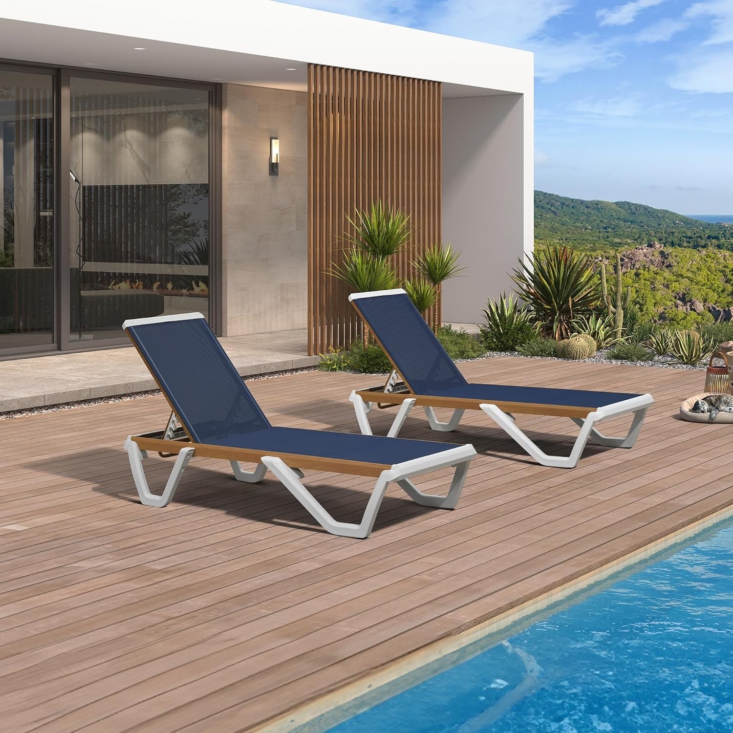 PURPLE LEAF 5-Position Adjustable Chaise Lounge, Stackable Plastic Outdoor Chair for Pool & Sunbathing