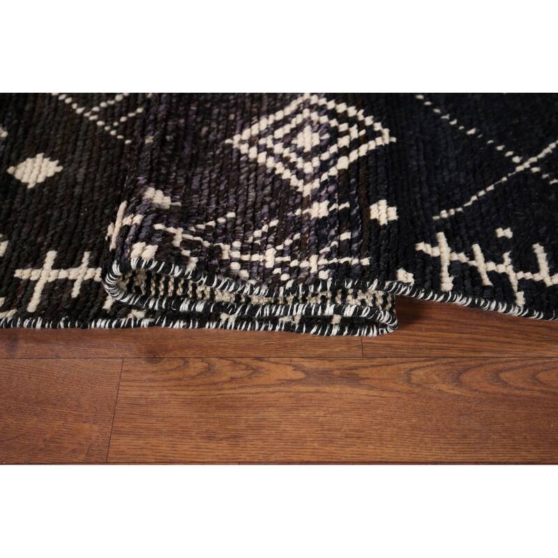 Dark Blue & Brown Moroccan Oriental Area Rug Hand-Knotted Wool Carpet - 8'0" x 10'0"