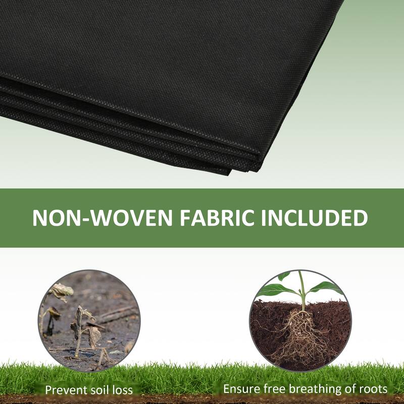 2-Section Outdoor Wooden Raised Garden Bed Fabric Liner Self-Draining