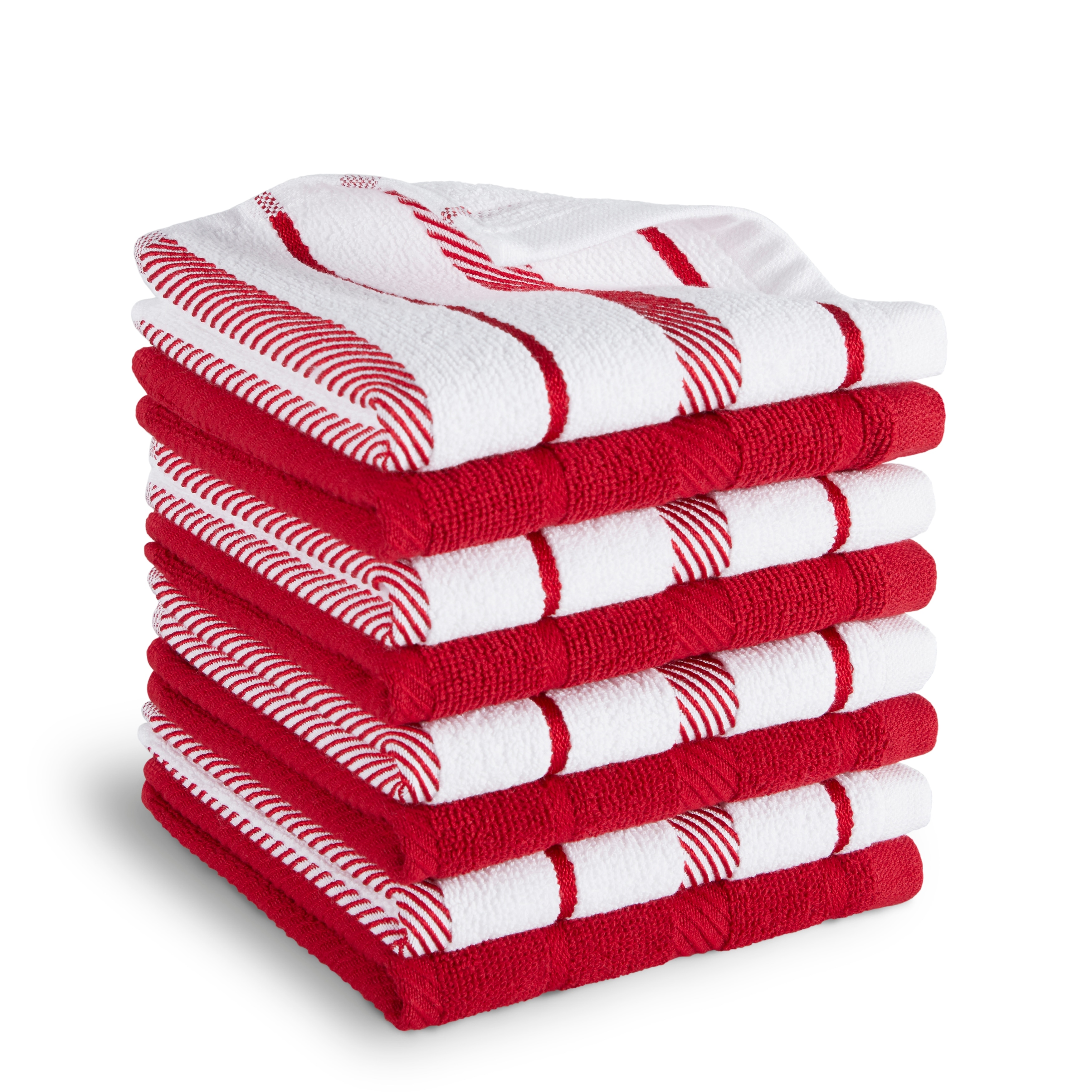 T-Fal Textiles 6 Pack Solid & Check Parquet Kitchen Dish Towel Cloth Set - Red