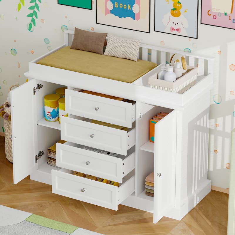 Multipurpose Nursery Dresser with 4 Drawers & Safety Rail