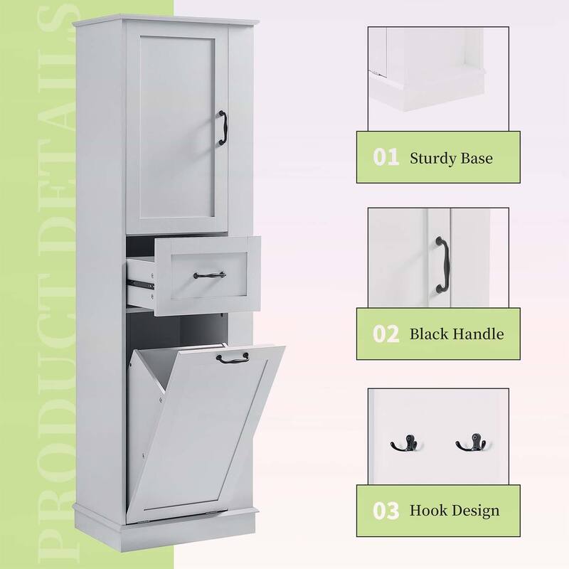 Modern Tall Storage Cabinet with Tilt-Out Compartment,Adjustable Shelves,for Bathroom & Home Organization