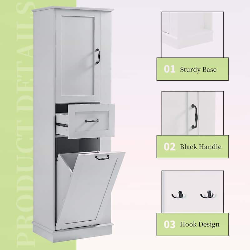 Tall Storage Cabinet with Tilt-Out Compartment,Adjustable Shelves,for Bathroom