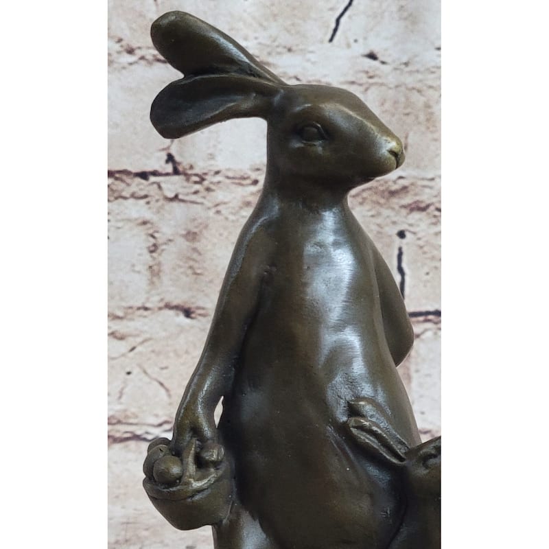 Easter Bunnies Imitative Rabbits Bunny Imitative Rabbit Holding Basket Of Eggs Bronze Sculpture Art