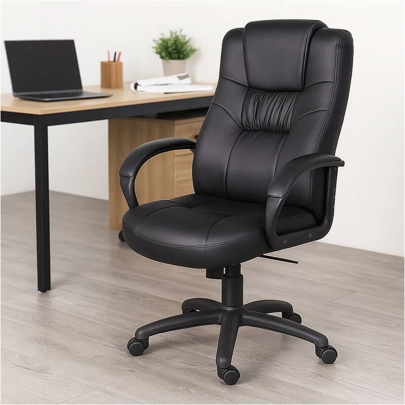 Mala Executive High Back Chair, Black Faux Leather, Lumbar Support