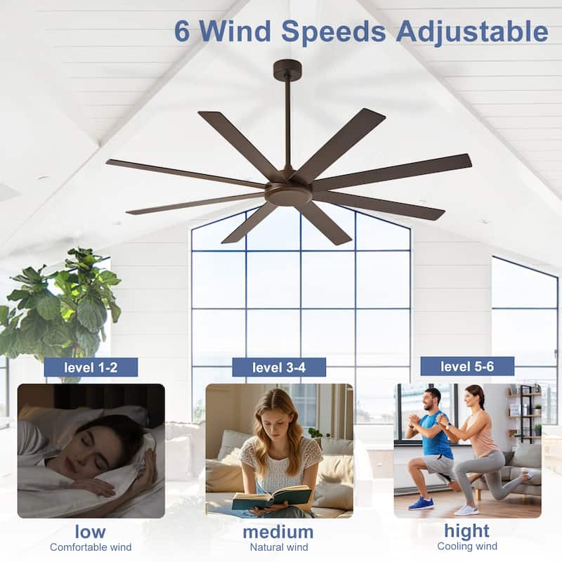 Large Ceiling Fan without Light - 8-Blade, Remote App Control, Dimmable 3CCT LED, Quiet DC Motor​
