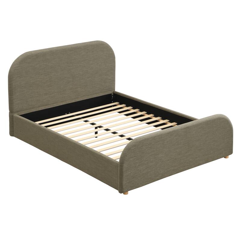 Christopher Knight Home - Thalassa Linen Bed Frame with Curved Headboard and Solid Wood Legs