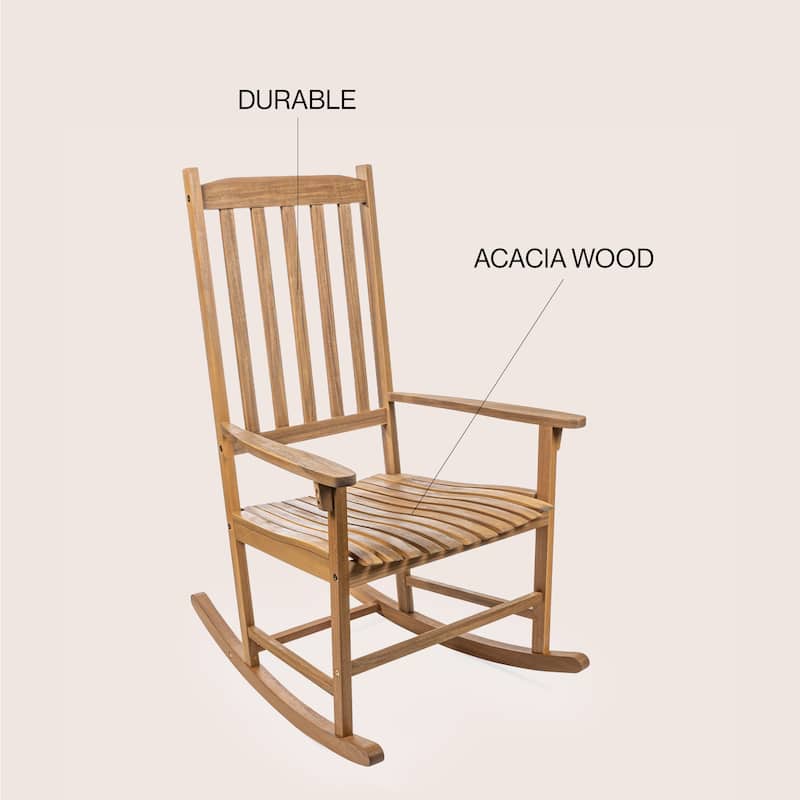Parker Farmhouse Classic Slat-Back 350-LBS Support Acacia Wood Outdoor Rocking Chair, by JONATHAN Y