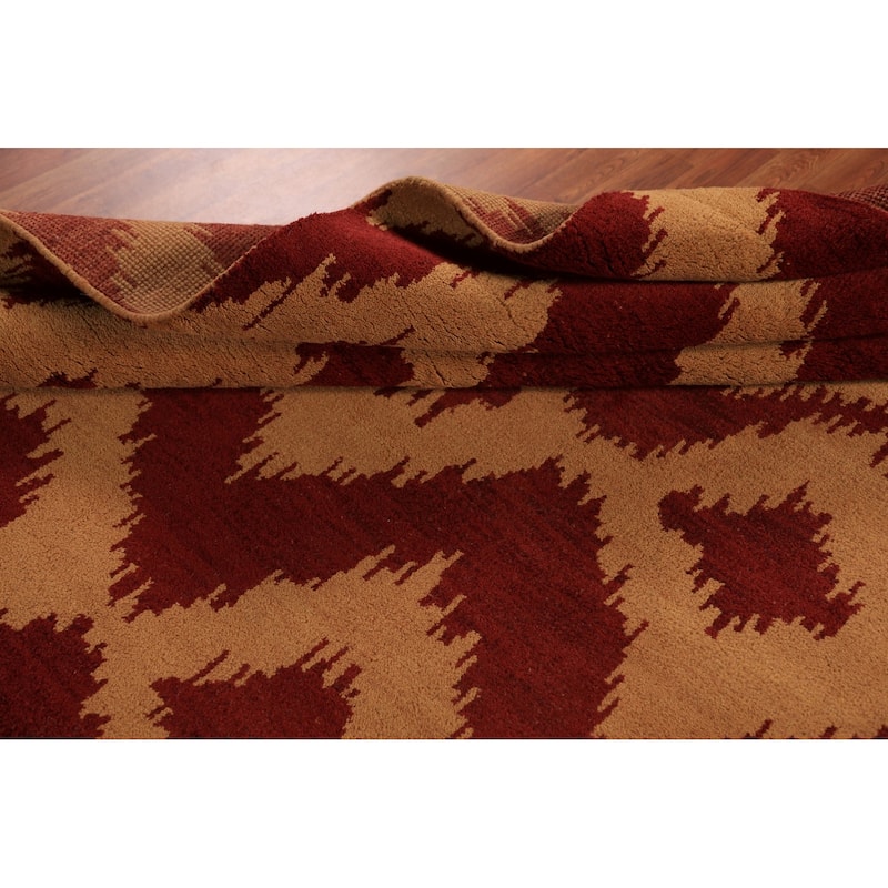 Hand Knotted Oriental 100% Wool Carpet Modern Geometric Red Moroccan Area Rug - 13' 10'' X 10' 0''