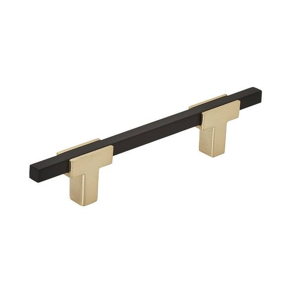 slide 1 of 5, Urbanite 3-3/4 in (96 mm) Center-to-Center Brushed Gold/Matte Black Cabinet Pull - 3.75