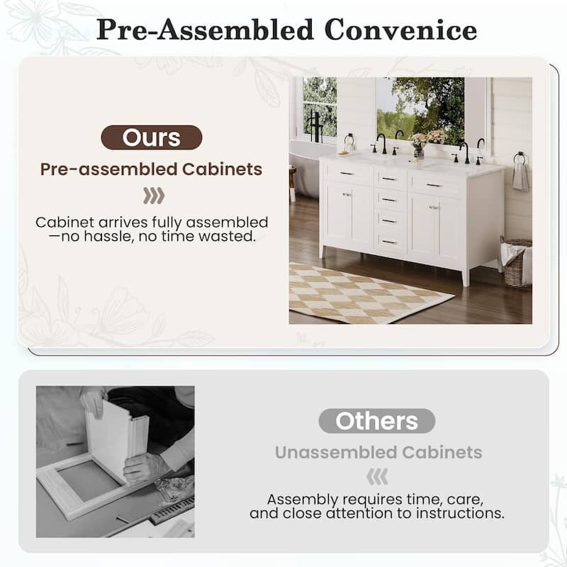 EROMMY All-in-One Bathroom Vanity with Ceramic Sink, Soft-Close Storage Cabinet & Drawer, Glossy Countertop, White