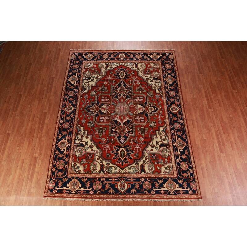Geometric Heriz Serapi Oriental Rug Living Room Handmade Wool Carpet - 8'10" x 11'11"