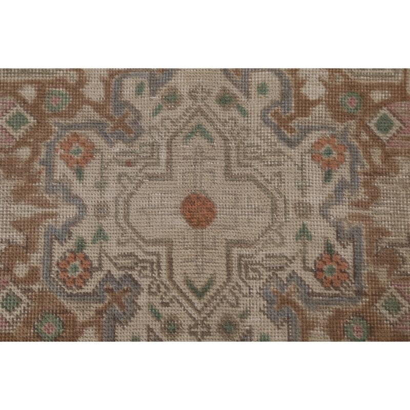 Gray Geometric Tabriz Persian Vintage Rug Hand-Knotted Wool Carpet - 6'5" x 9'5"
