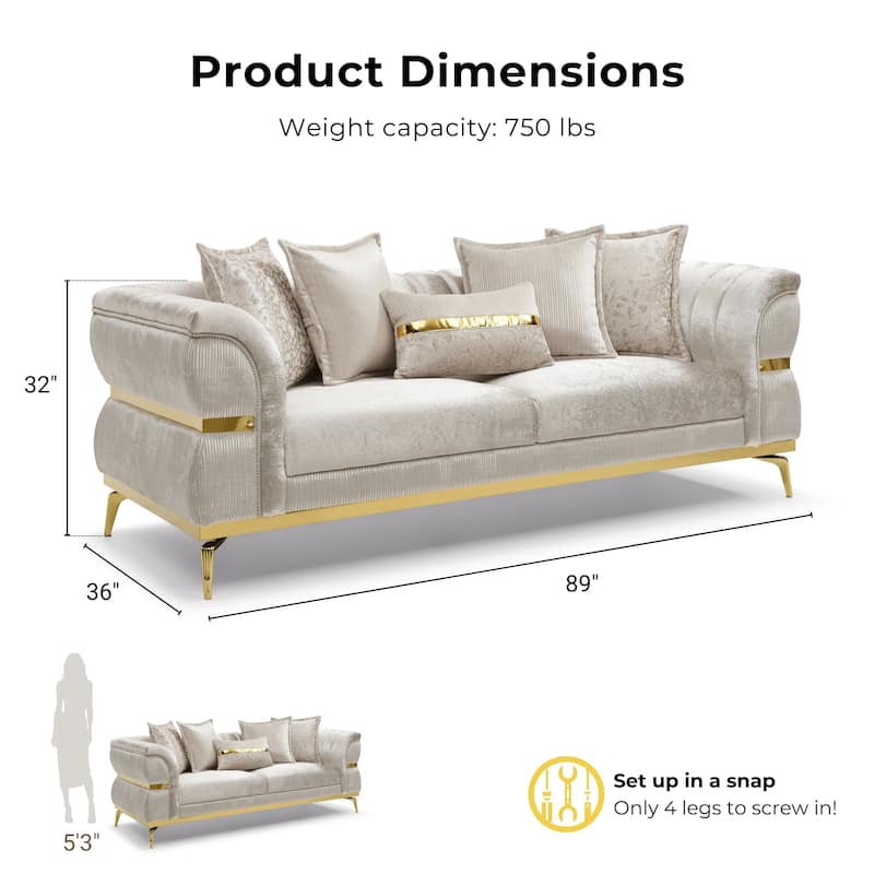 Furniture of America Sawer Glam Beige Upholstered Sofa with Stainless Steel Frame