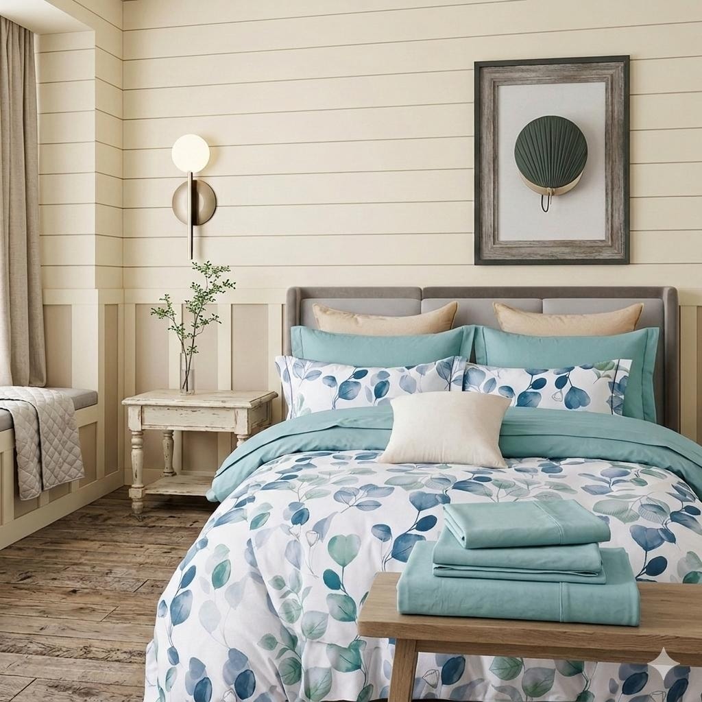 Elora Floral Blue 7 pcs Oversized Natural Cotton Comforter Set