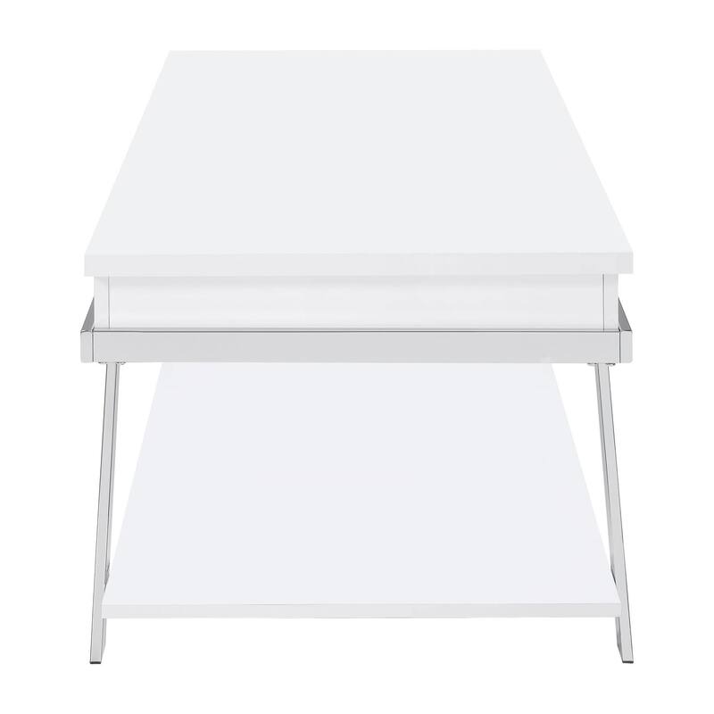 Matos White High Gloss and Chrome Rectangular Lift Top Coffee Table