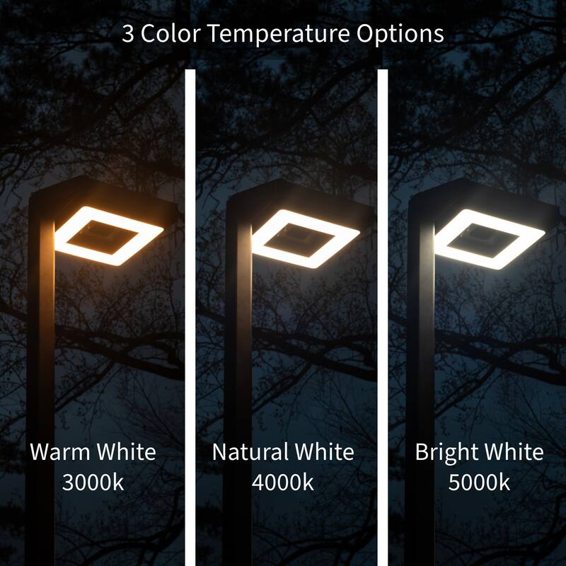 Contemporary Square Black Aluminum Solar Lamp Post Light with 3-Colors