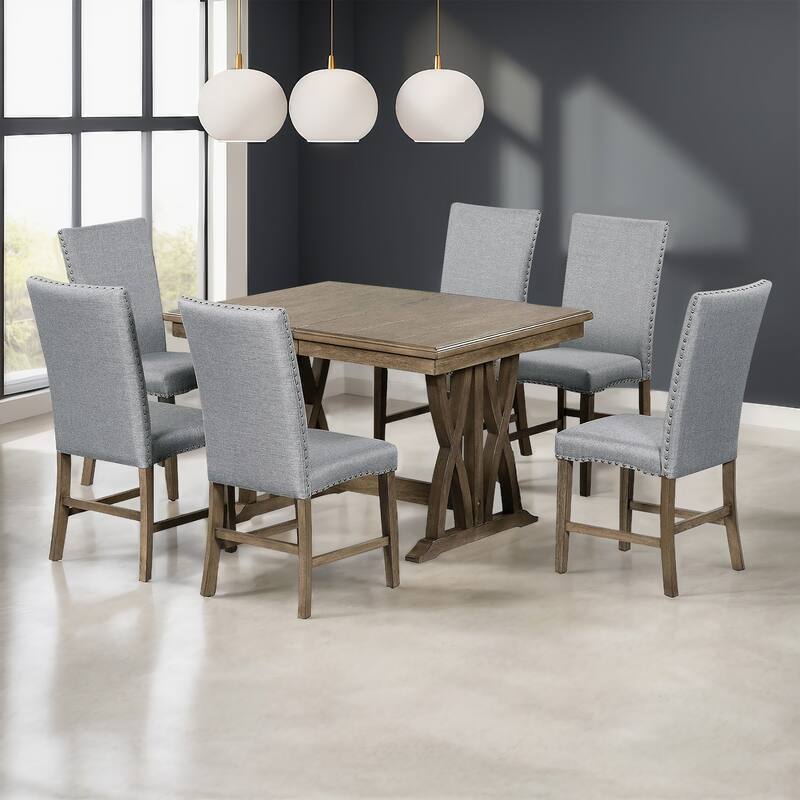 Rustic Dining Chairs with Nailhead Trim, Extendable Dining Table, Wooden Dining Room Table and Chair Set