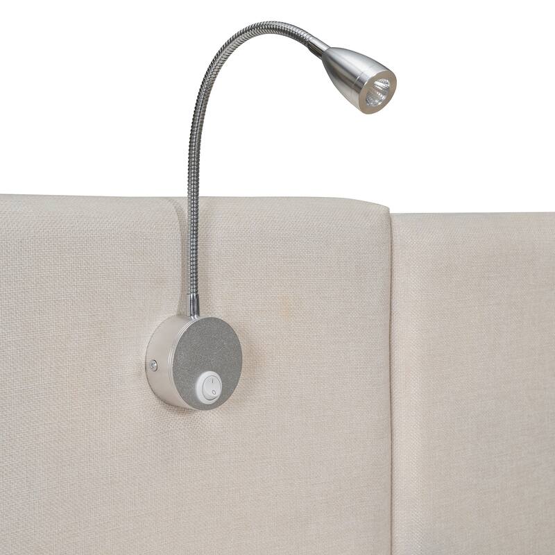 Queen Size Upholstered Platform Bed with Drawers Trundle Flip-up Storage Headboard Side Storage Racks Reading Lights Linen