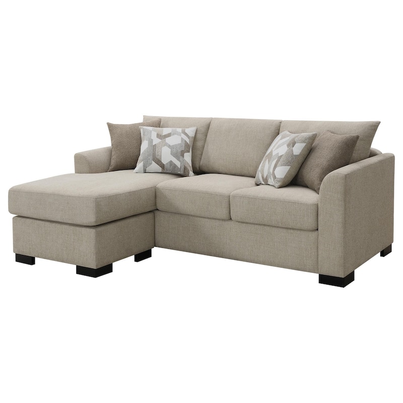 Storia Sleeper Sectional Chaise Sofa, Camel Brown, 4 Pillows, 84 Inch