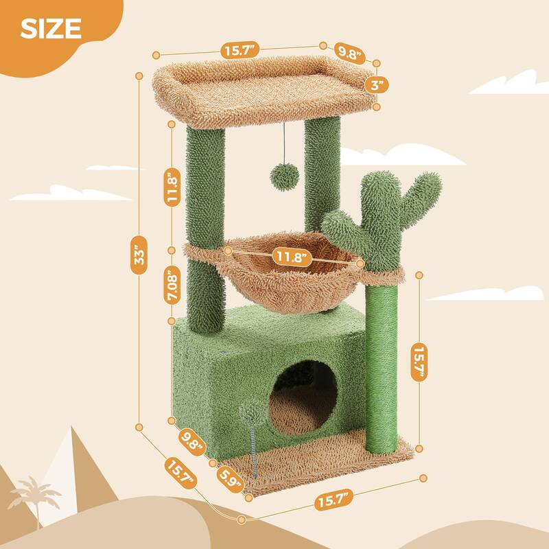 4-in-1 Multi-Level Cat Tower, Cat Tree with Large Cat Condo, Cat Scratching Post for Cats with Deep Hammock & Cozy Top Perch