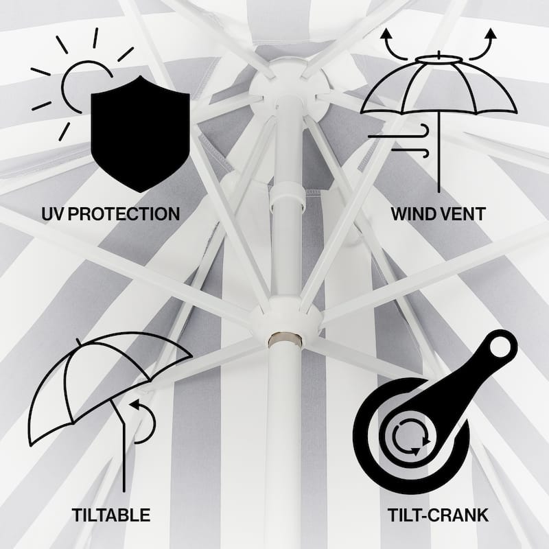 9ft Tassel Patio Umbrella Auto-Tilt, Crank , by JONATHAN Y