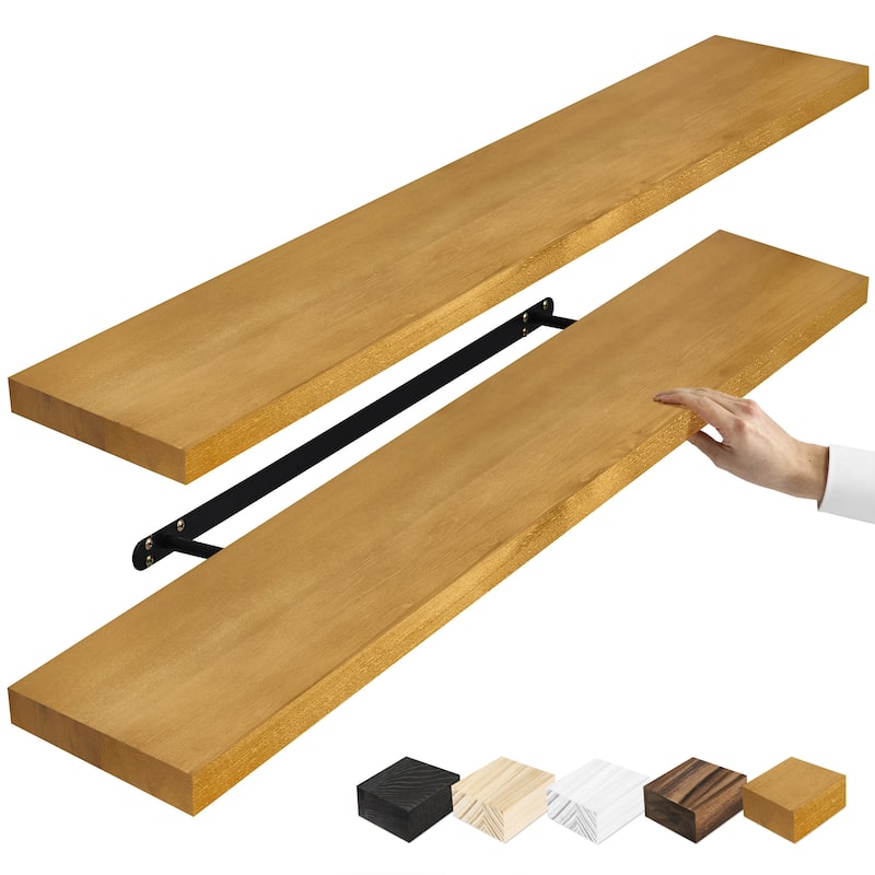 Solid Wood Floating Shelves for Wall - Long Wooden Wall-Mounted Shelves - 9” L X 35"W X 1.2” H