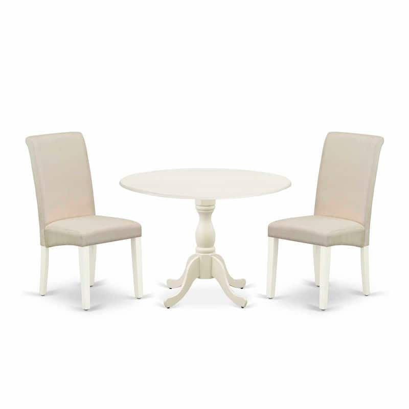 3-Piece Linen White Finish Solid Wood Top - Upholstered Dining Room Set - Seats 4