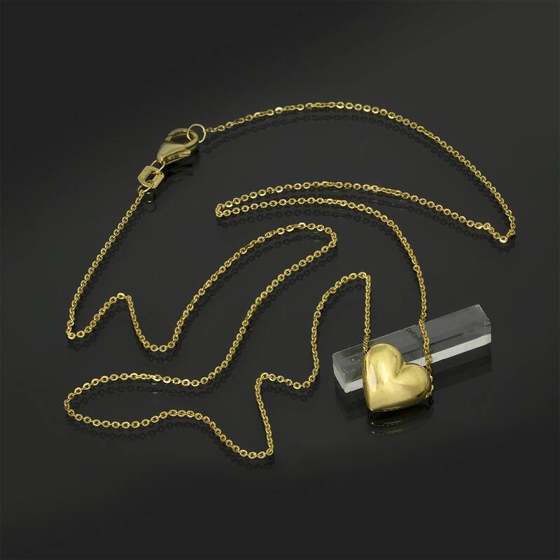 14k Yellow Gold Chain Necklace with Sliding Puffed Heart Charm