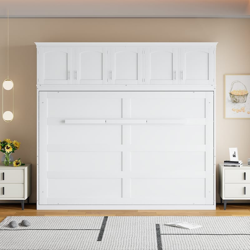 Queen Murphy Wall Bed with Cabinets - Multifunctional Space-Saving Bed with Mattress Support