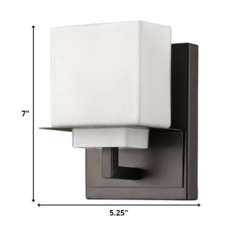 Modern Bronze Wall Sconce with White Glass Shade and Flush Mount Hardwired Light Fixture - 7" H x 5.25" W x 4.25" D