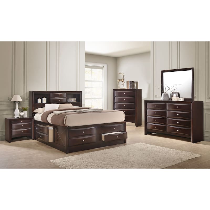 Priscella 6 Piece Dark Cherry Storage Platform Bedroom Set - King