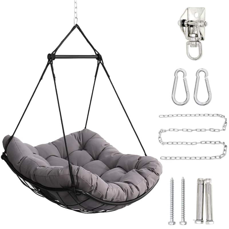 Aluminum Hammock Chair Swing with Cushion Oversized Comfort for Indoor/Outdoor Use, 360° Swivel and Anti-Slip Safety Rings