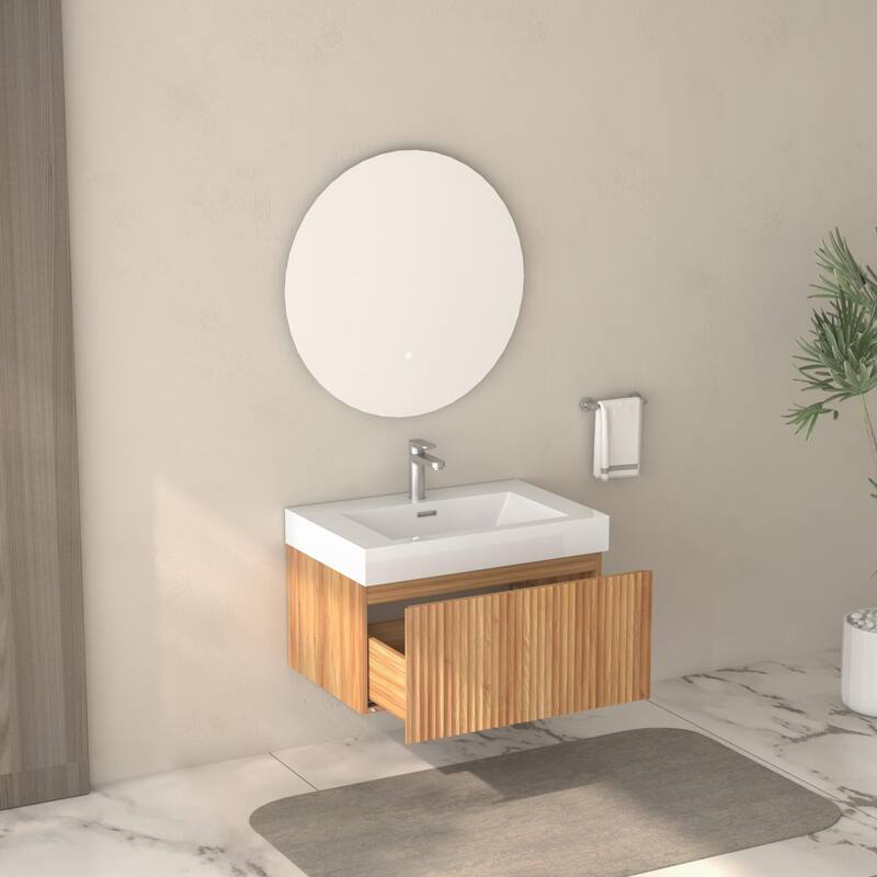 GDF Studio - Alexender Minimalist Design Wall-Mounted Floating Bathroom Vanity with Integrated Basin and Beveled-Edge Handles