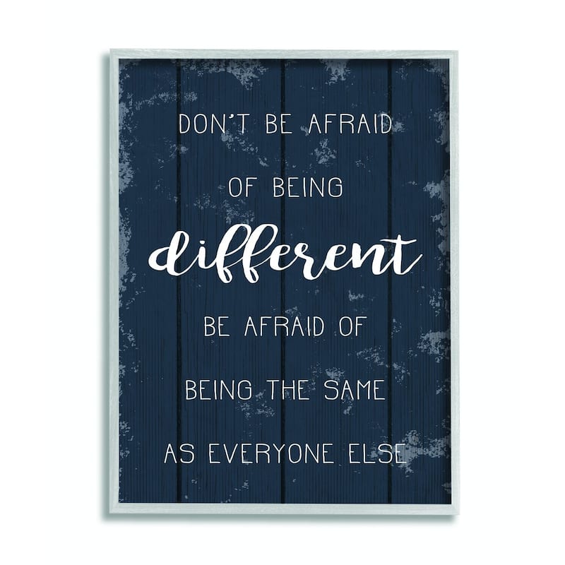 Stupell Don't Be Afraid Blue Wood Texture Inspirational Word Design Framed Wall Art, Design By Artist Daphne Polselli