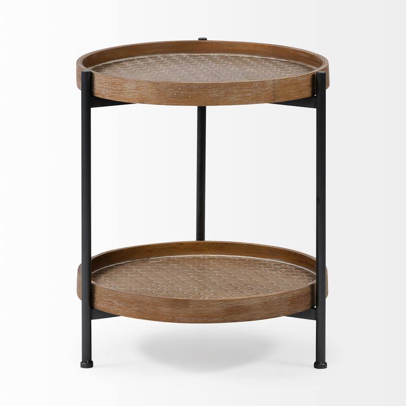 Kade III Natural Brown Solid Wood w/ Black Iron Frame Round End/Side Table