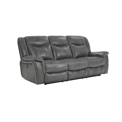 Upholstered Reclining Sofa in Cool Grey